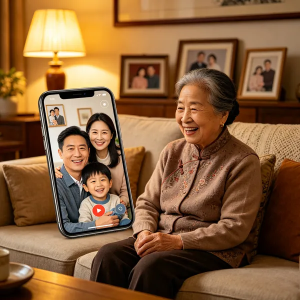 一家人温馨视频通话,只有家人能联系老人